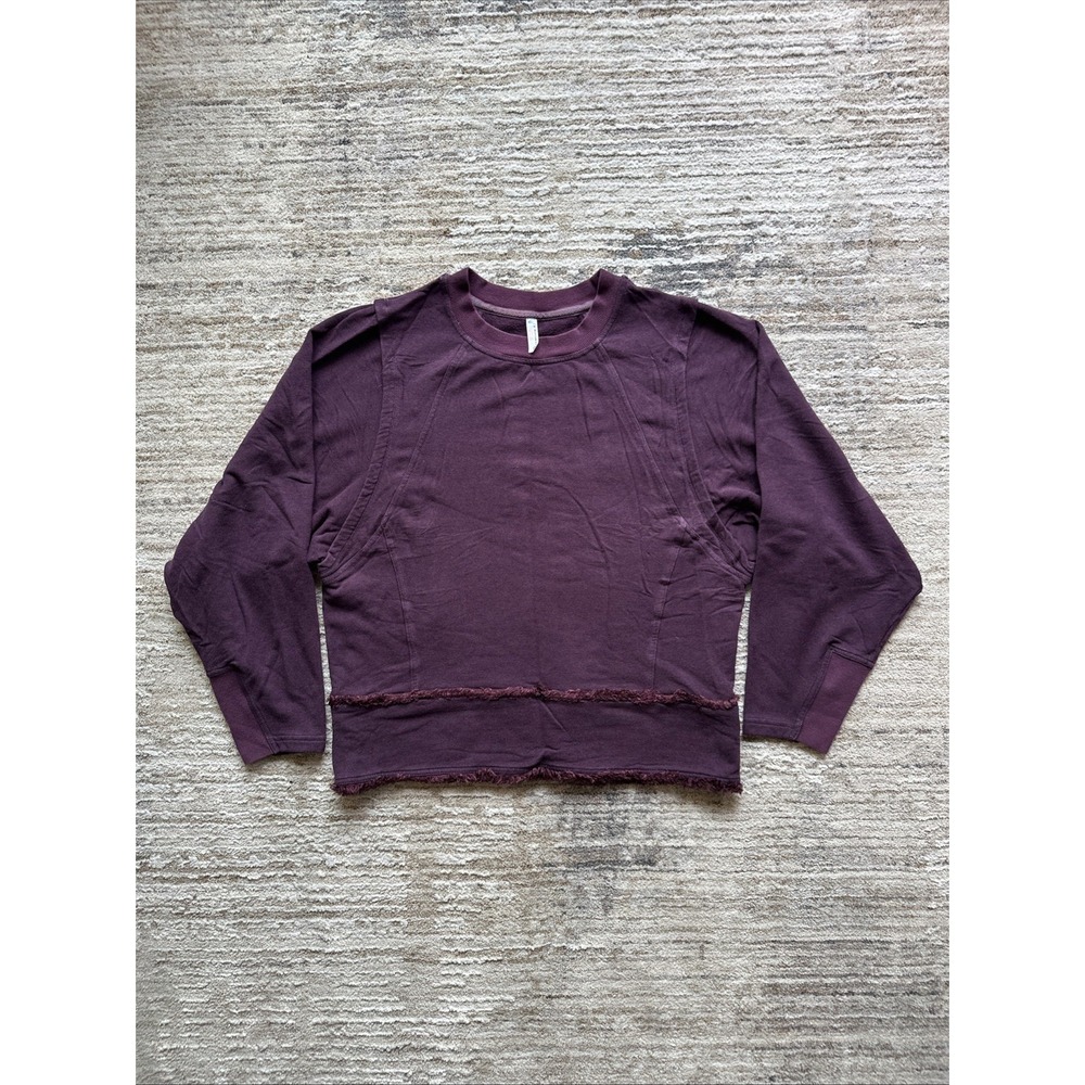 Free People FP Movement Intercept Pullover Sweatshirt Maroon Sz XS Boxy Frayed